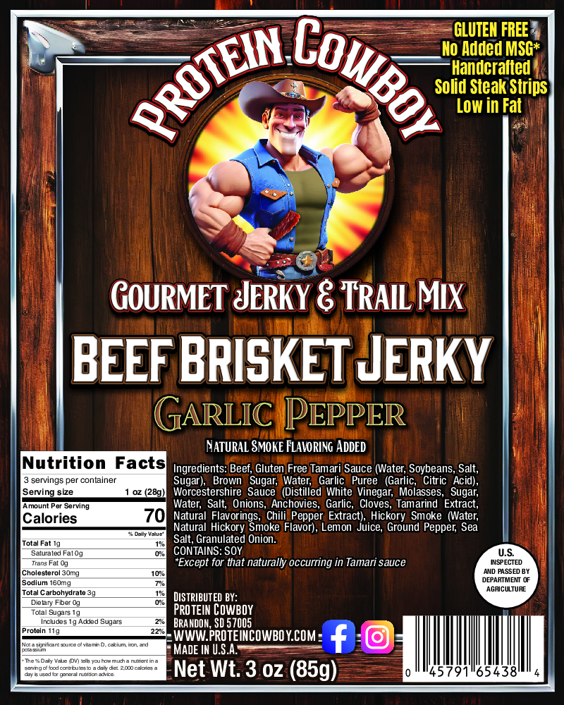 Garlic Pepper Brisket Beef Jerky - GLUTEN FREE
