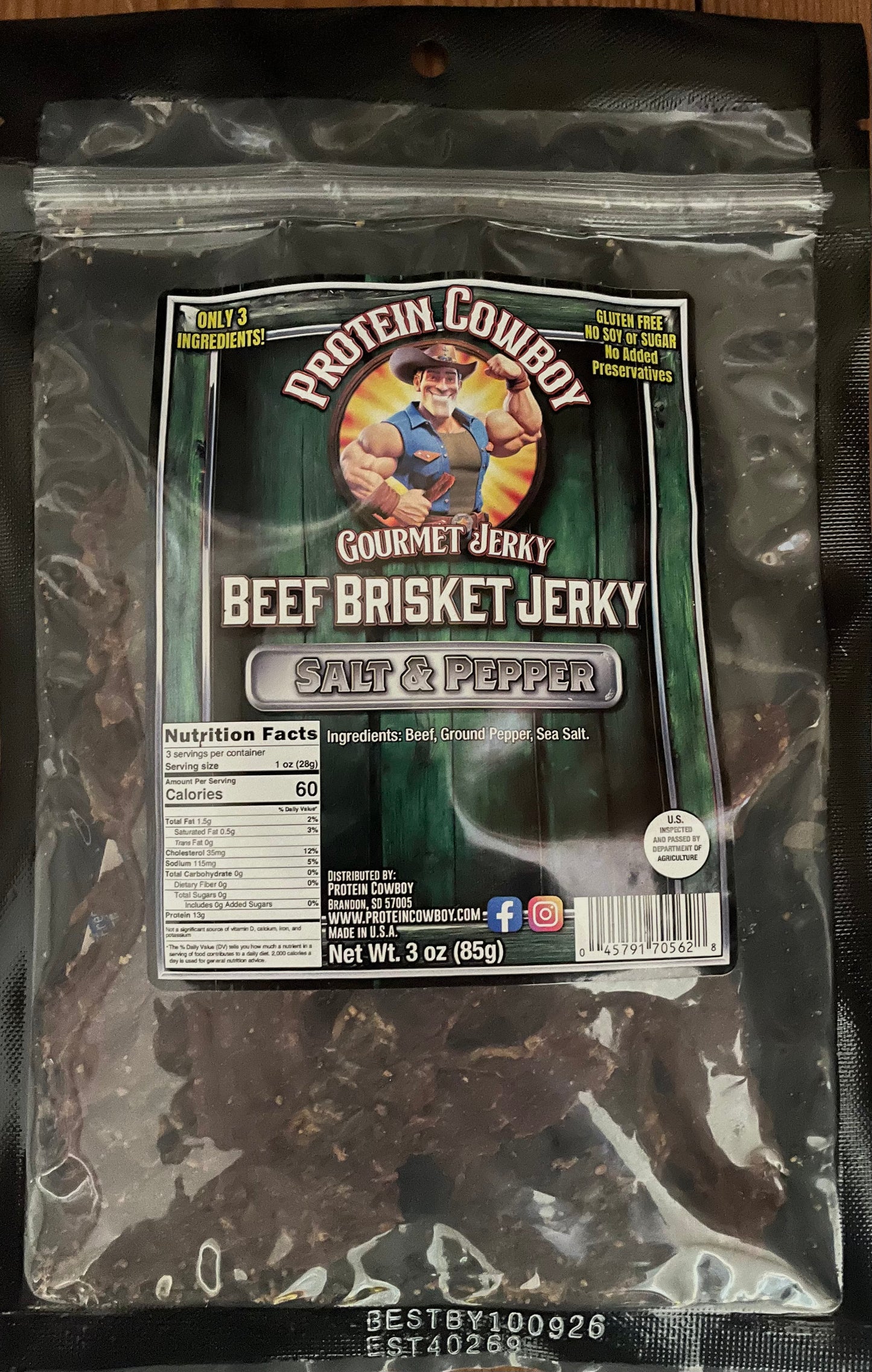 Super Clean Sea Salt & Pepper Brisket Jerky- Gluten Free & only three ingrdients!